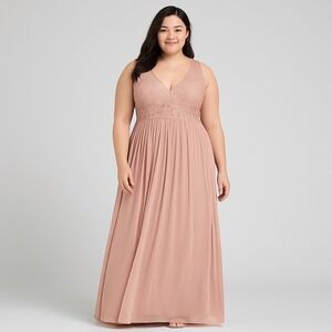 City Studio Pink Lace Beaded Empire Waist‎ Formal Gown Dress 20W